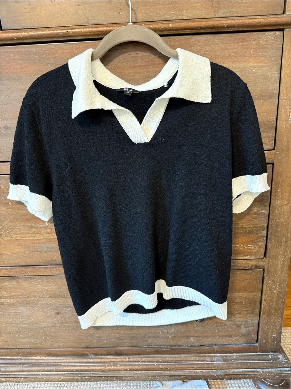 Rails Black & White Contrast Polo Sweater Top - Women knit Medium